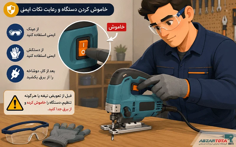 خاموش کردن دستگاه برای تعویض تیغه عمود بر